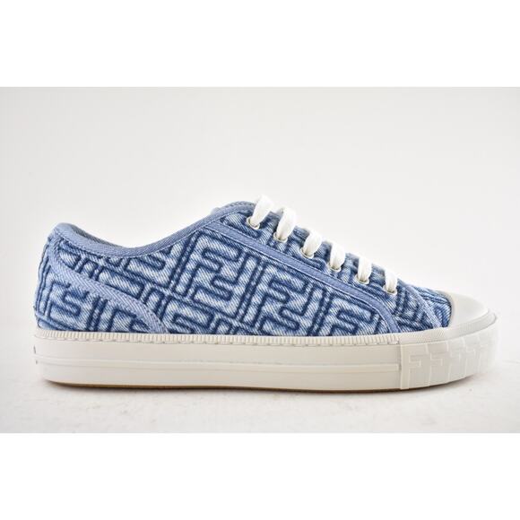 Fendi Domino Blue Denim FF Logo White Platform Logo Low Top Trainer Sneaker 37.5 - Picture 2 of 14